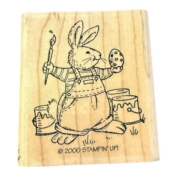 Stampin’ Up Bunny Rabbit Painting Eggs Vintage 2000 Rubber Stamp - Picture 1 of 2